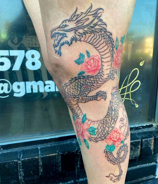 Chinese dragon tattoo leg