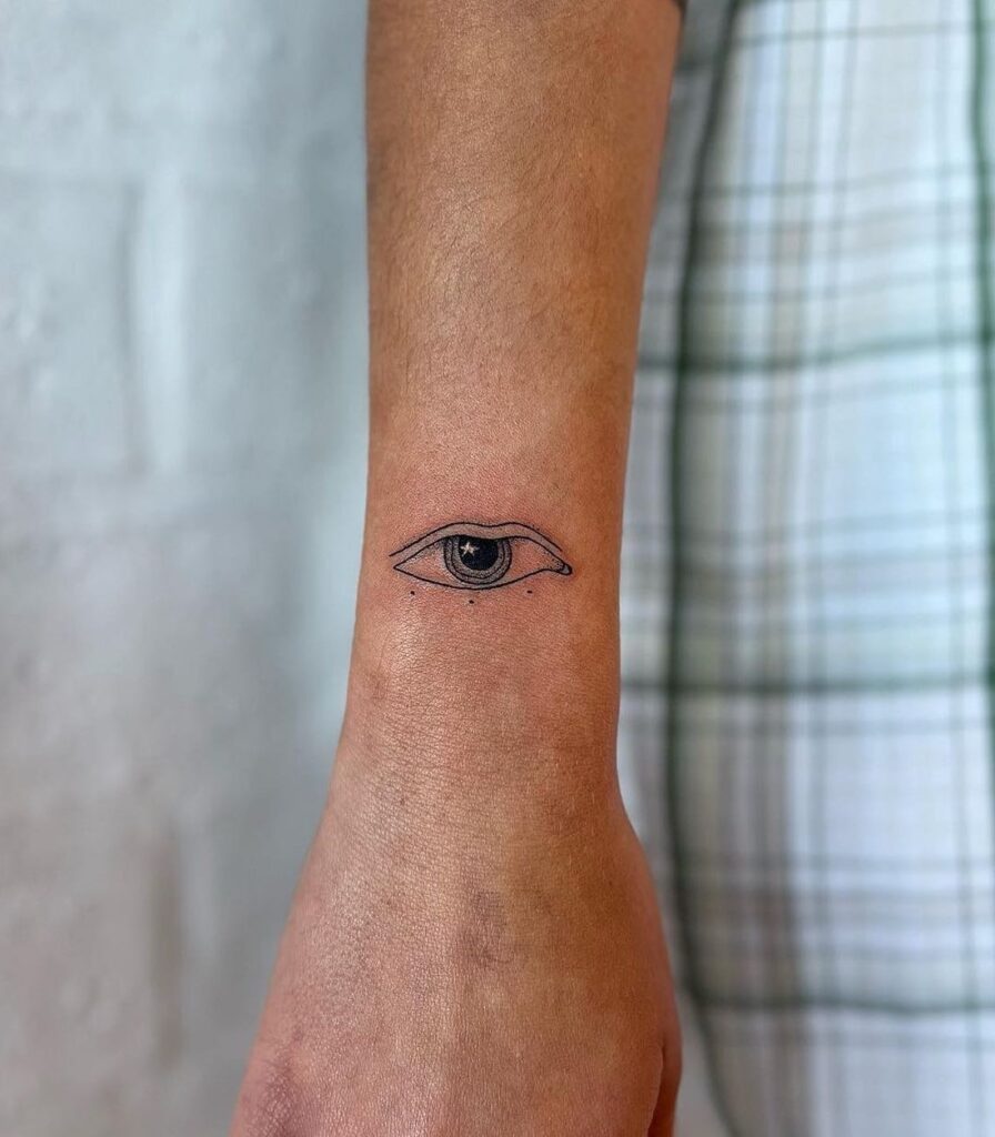 Classy Eye Tattoo Enhancing the Outer Wrist: Elegant Observer