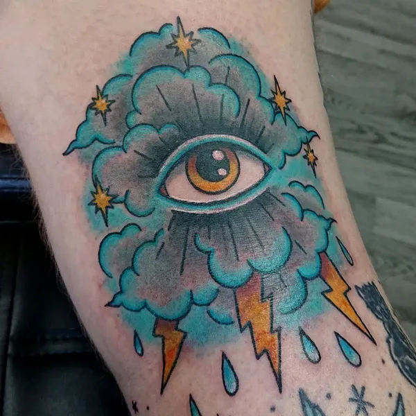 Cloud with lightning bolt tattoo 2