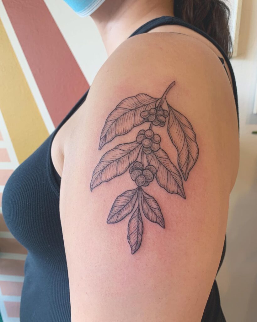Coffee Plant & Helicopter Seeds Tattoo Natures Harmony in Ink