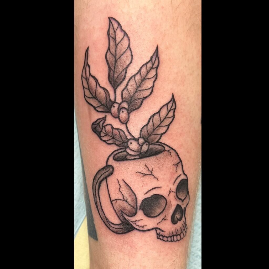 Coffee Plant Emerging From the Skull Tattoo Design