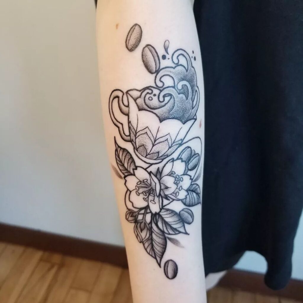 Coffee plant tattoo with coffee splash beans