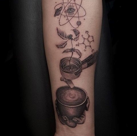 Coffee Tattoo With Lots of Designs on the Hand