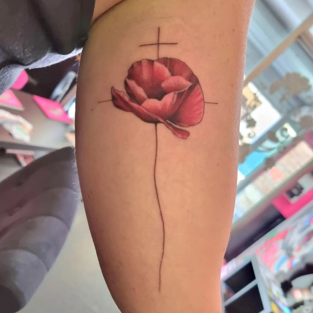 Colorful Blooms Flower and Cross Arm Tattoo for Women