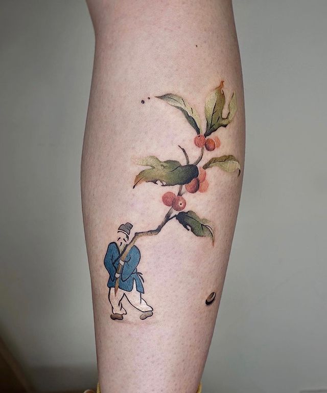 Colorful Coffee Branches Tattoo Design on Your Hand