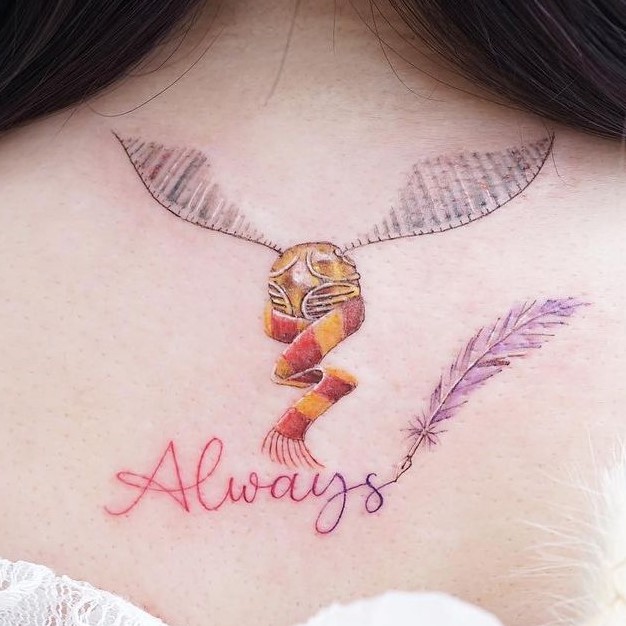 Colorful Micro Golden Snitch Muffler Tattoos