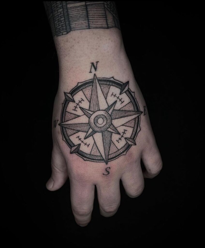 Compass Tattoo on the Hand for a Constant Direction: Handheld North