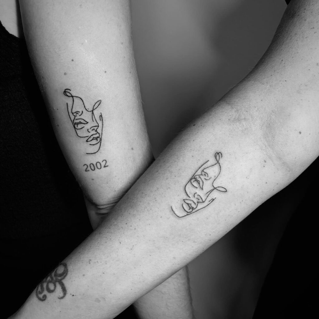 Continuous Line Art Tattoos A Modern Mother Daughter Bonding Design