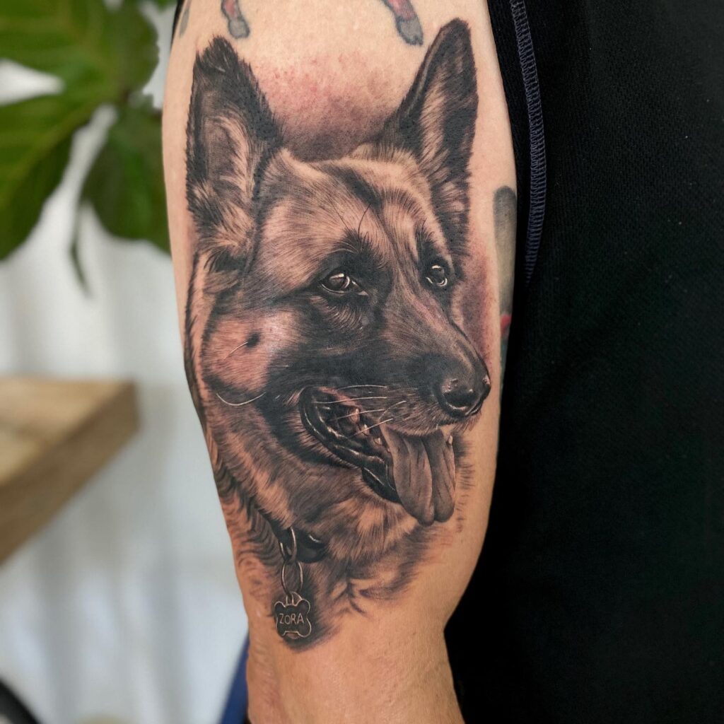Cool German Shepherd Arm Tattoo for Men Stylish Body Art Expression