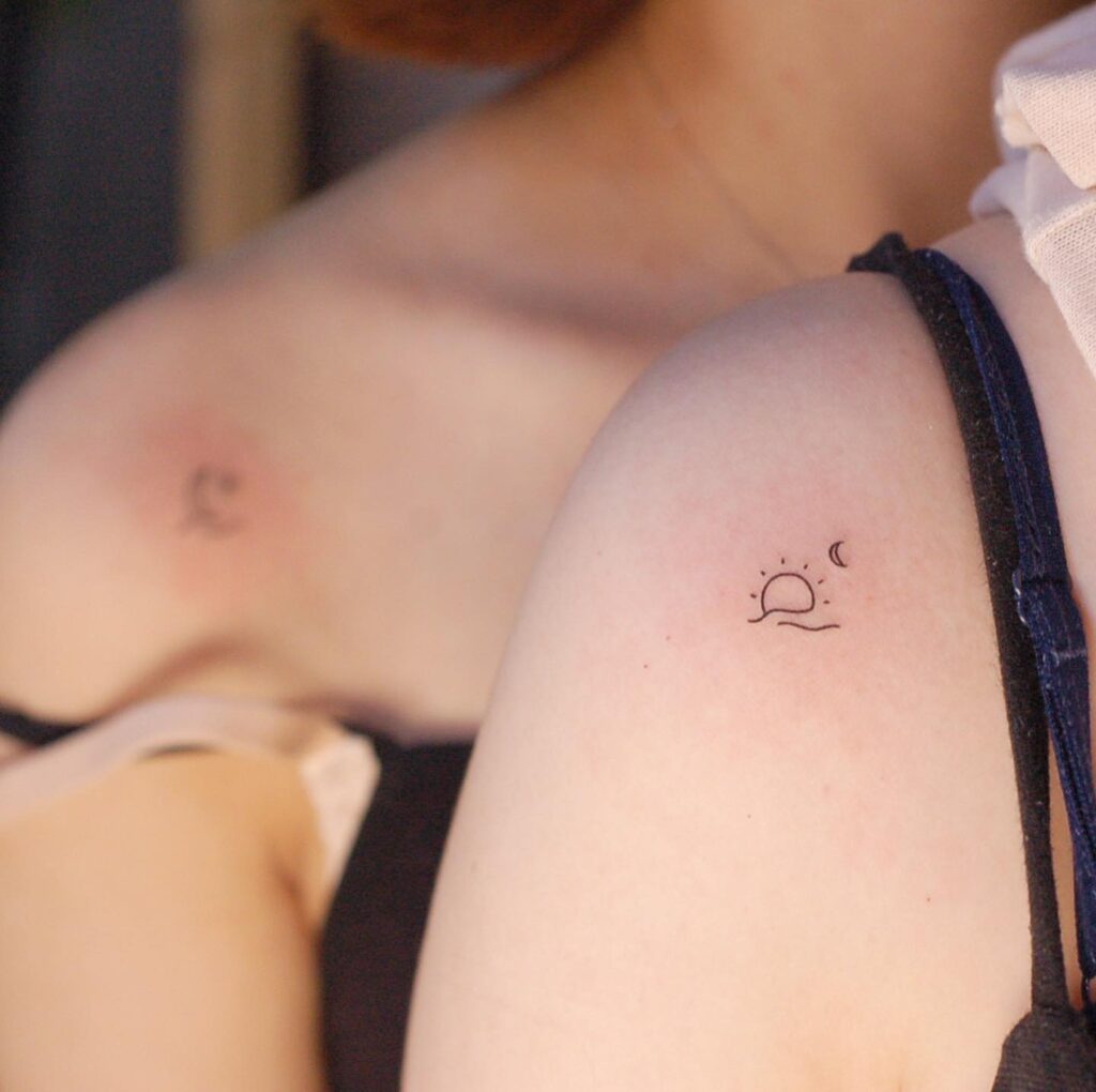 Cool Sun, Moon and Wave Tattoo on Shoulder