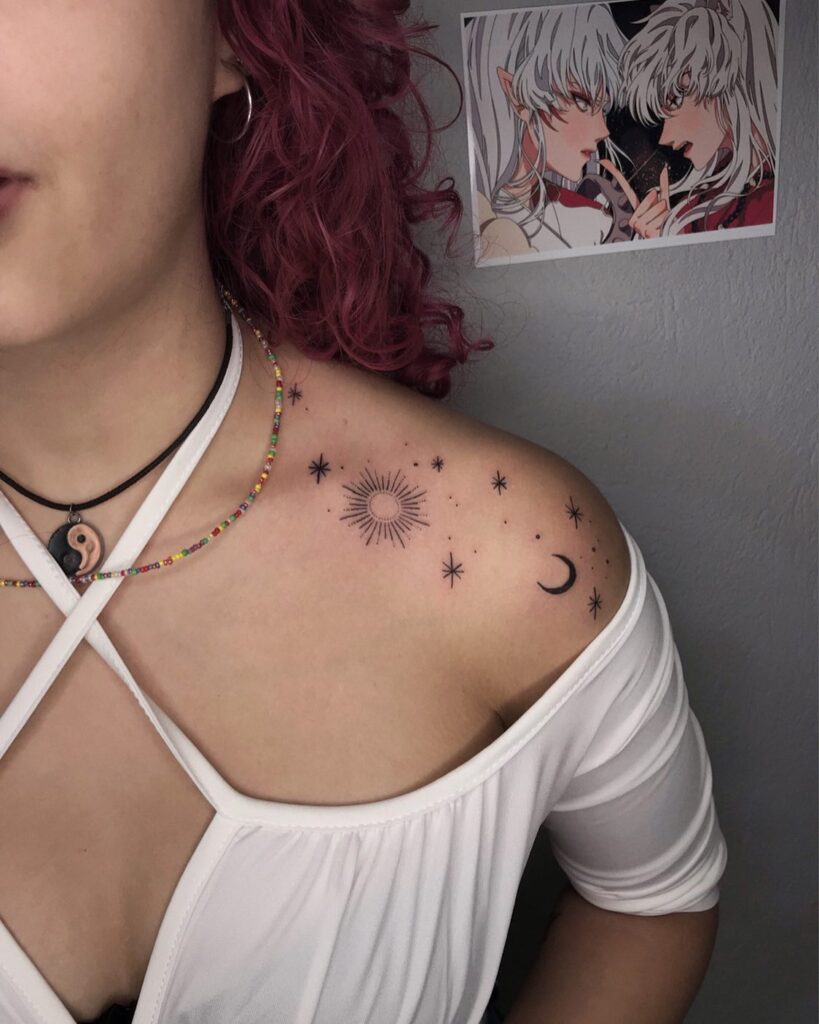 Cosmic charm galaxy tattoo for girls on shoulder