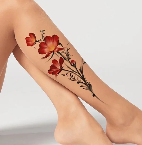 Cosmos Flower Leg Tattoo 1