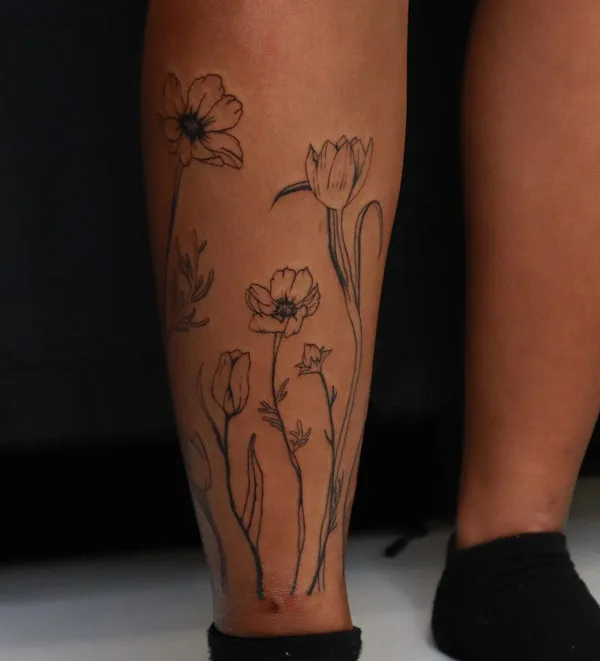 Cosmos Flower Leg Tattoo 2