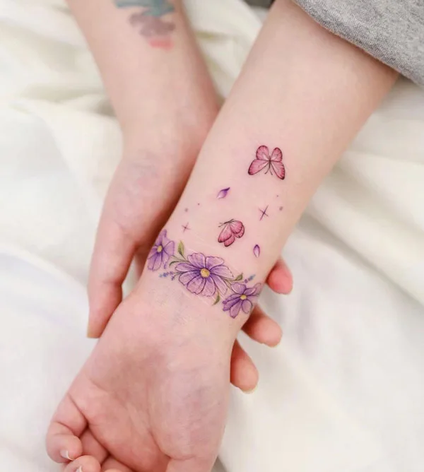 Cosmos Flower Wrist Tattoo 2