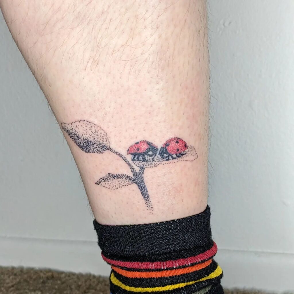 Coupled Ladybug Tattoo Design For Leg