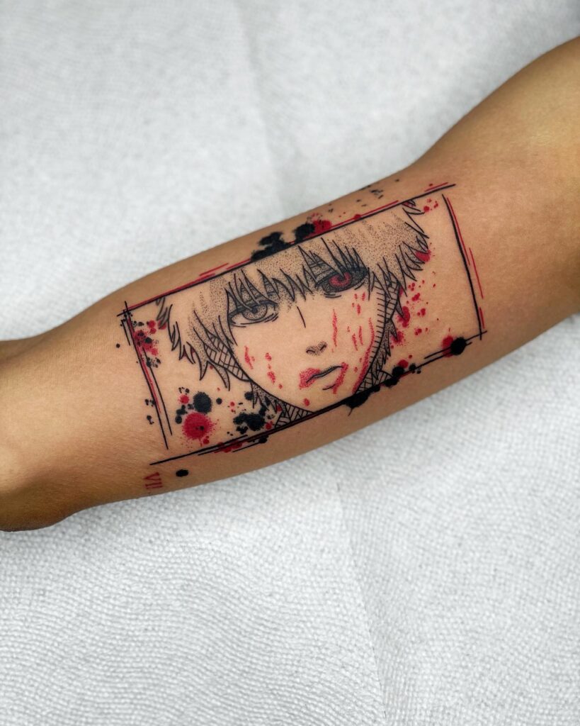 Creative tokyo ghoul anime tattoo design for the bicep a masterpiece of ink art