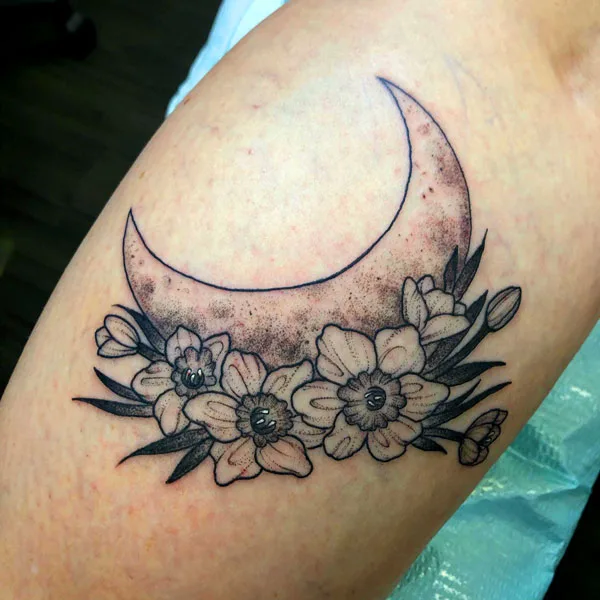 Crescent moon December birth flower tattoo