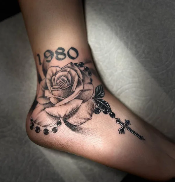 Cross With Rosary Tattoo 2