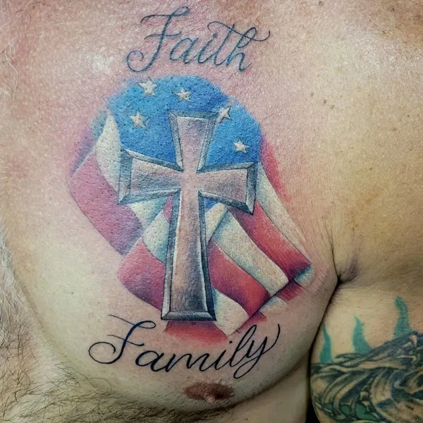 Cross with American Flag Tattoo 4