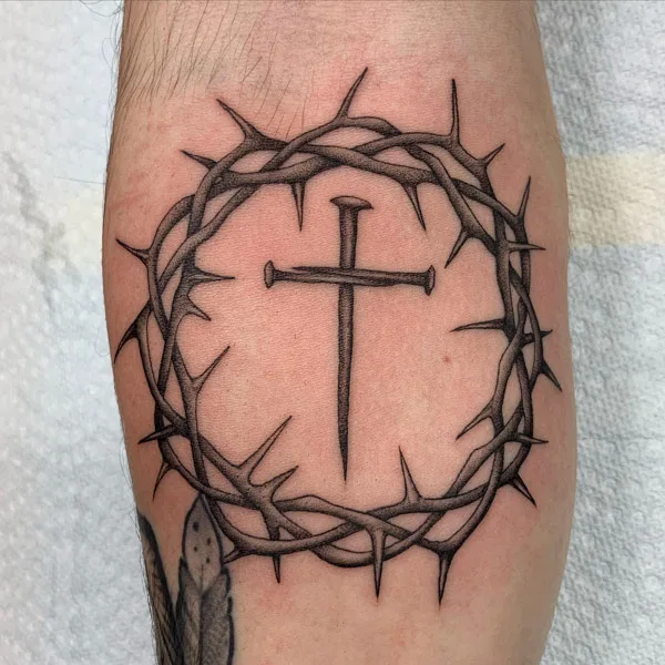 Cross with Crown of Thorns Tattoo 2