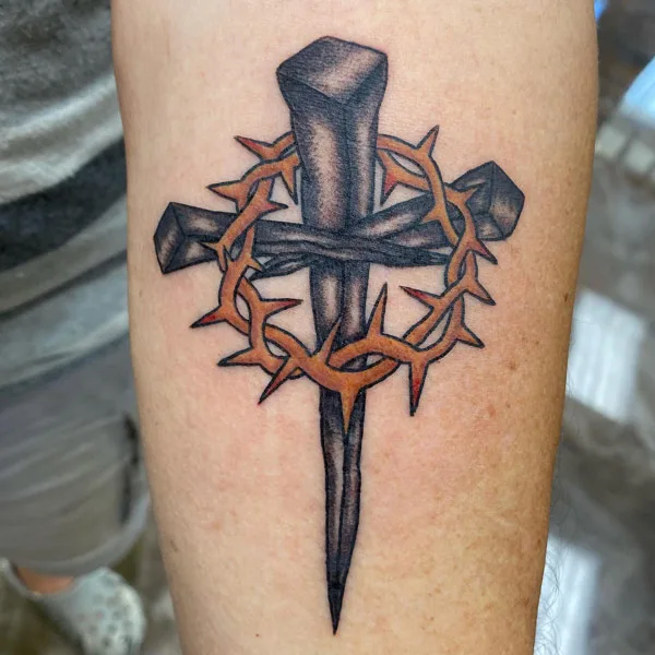 Cross with Crown of Thorns Tattoo 3