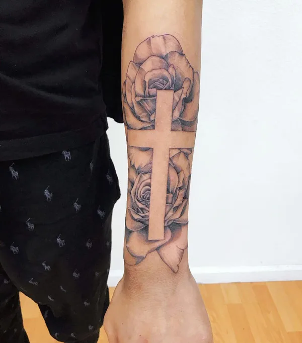 Cross with Rose Tattoo 1