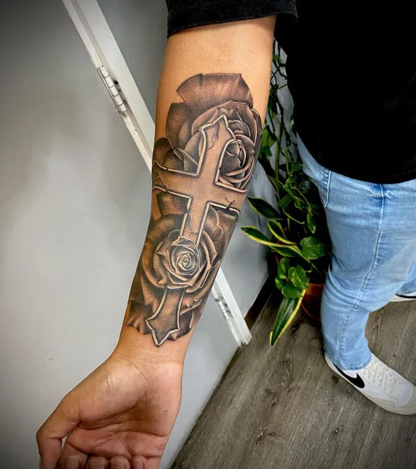 Cross with Rose Tattoo 2