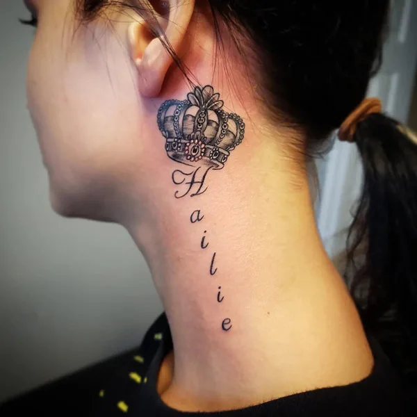 Crown Tattoo on Neck with Name 1