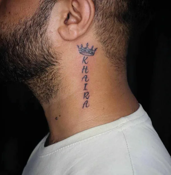 Crown Tattoo on Neck with Name 2