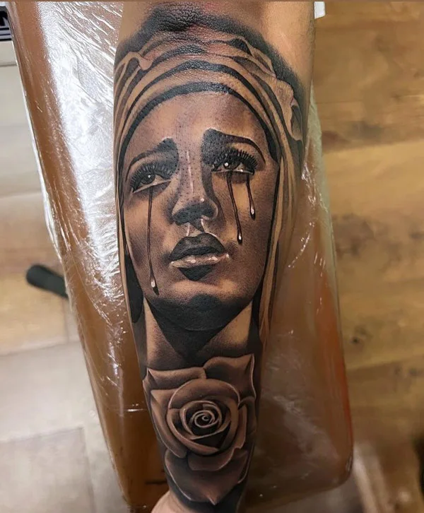 Crying Virgin Mary Tattoo 1
