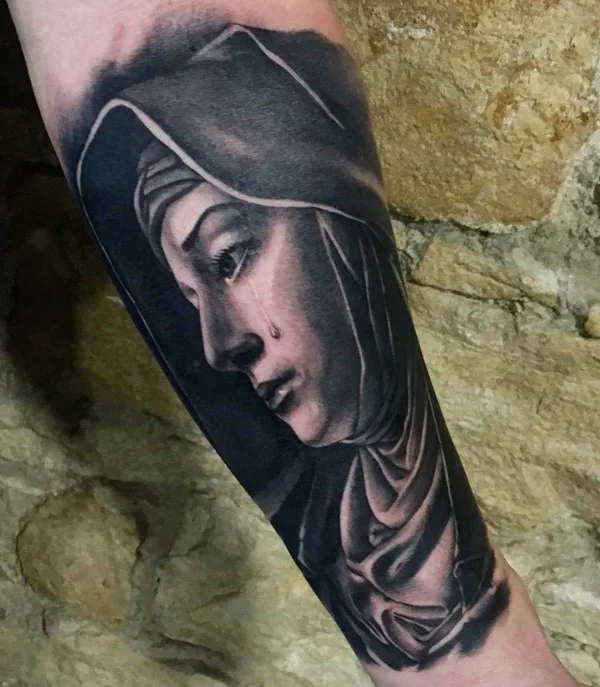 Crying Virgin Mary Tattoo 2