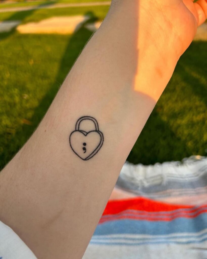 Custom Locket with an Inside Semicolon on the Forearm: Locket of Healing
