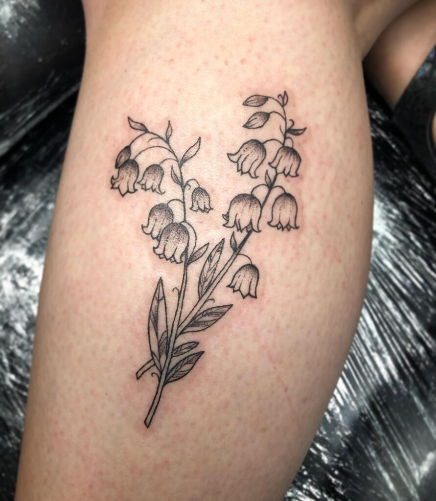 Cute and Delicate Bluebell Flower Leg Tattoos for Women image