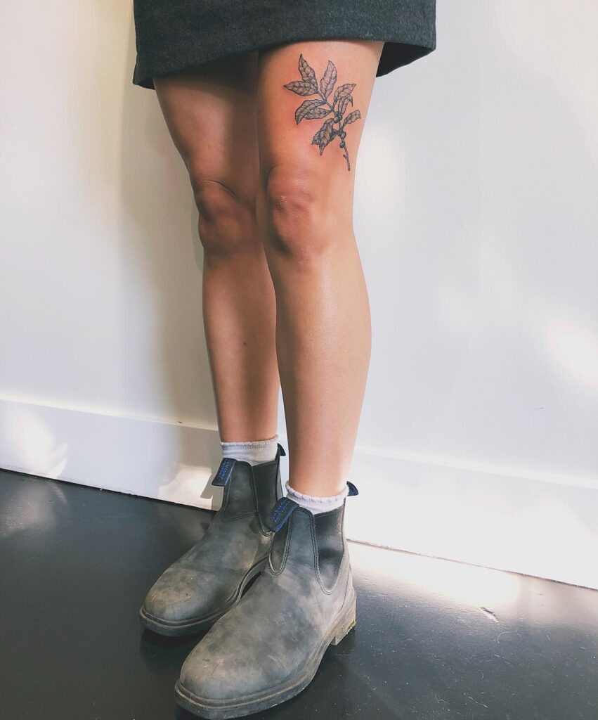 Cute coffee above the thigh tattoo for girls creative caffeine