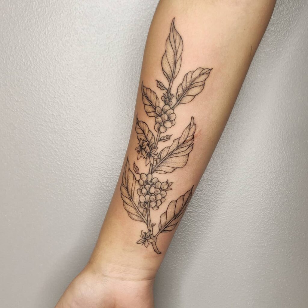 Cute coffee tattoo on forearm for girls caffeine love