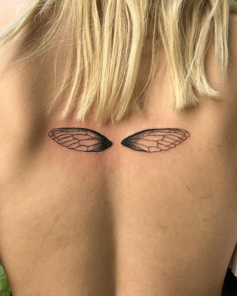 Cute Dragonfly Wings Tattoo on the Back with Artistic Patterns: Fluttering Whimsy