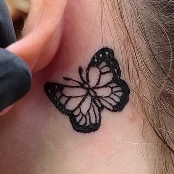 Dark Outlined Behind the Ear Butterfly Design