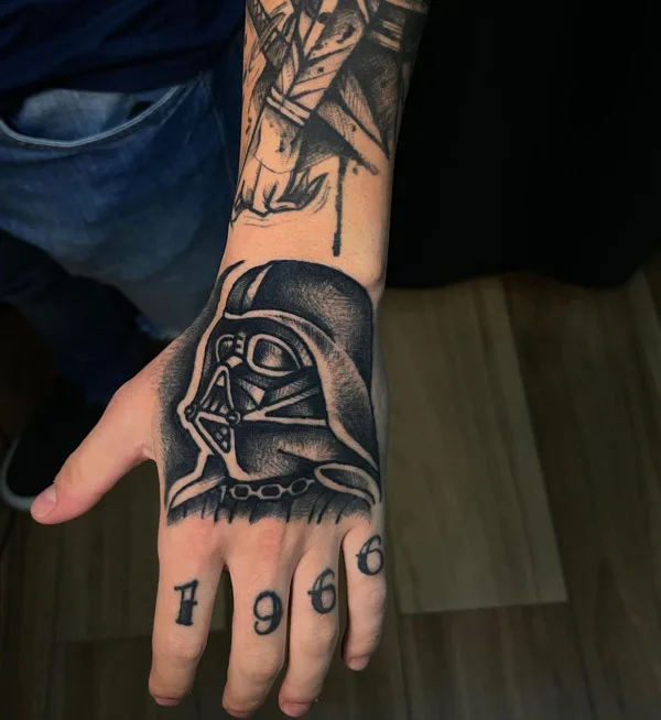 Darth vader tattoo on hand