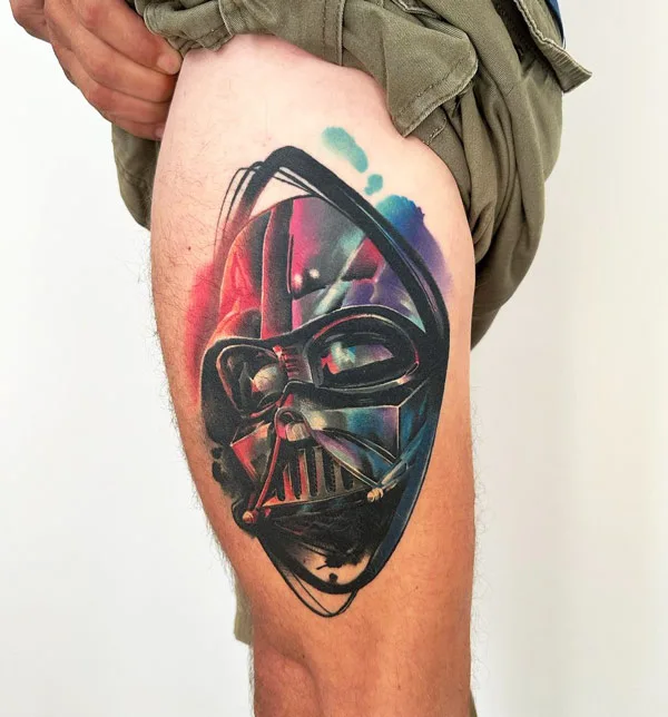 Darth vader tattoo on thigh