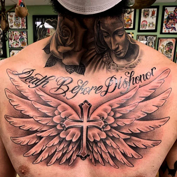 Death before dishonor chest tattoo