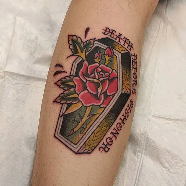 Death before dishonor coffin tattoo
