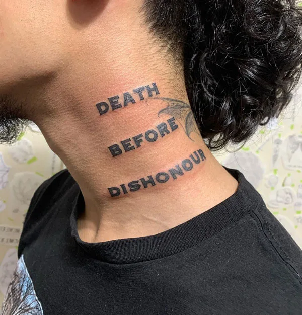 Death before dishonor neck tattoo