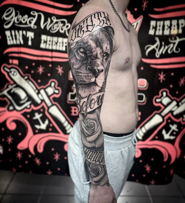Death before dishonor sleeve tattoo