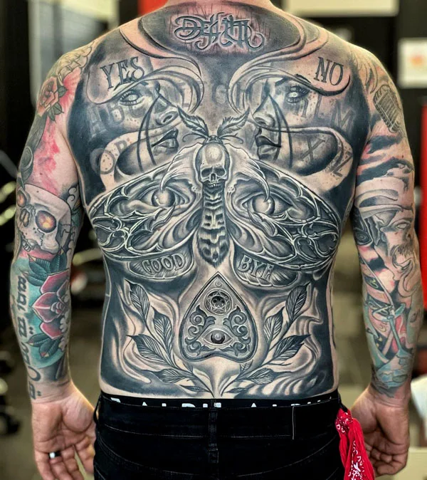 Death moth back tattoo