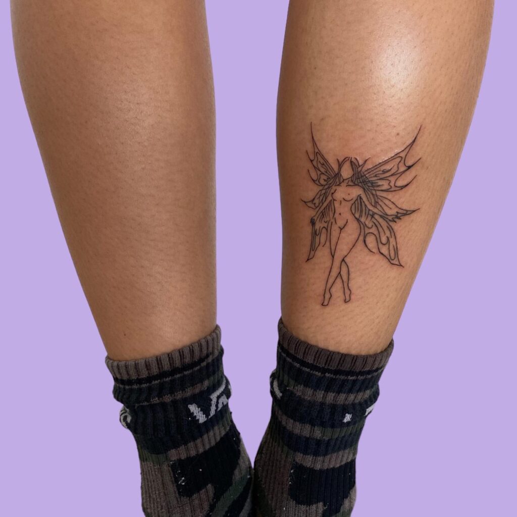 Detailed Lower Calf Tattoo for Females, Capturing Fairy Magic: Fairy Fantasy 