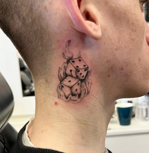 Dice neck tattoo