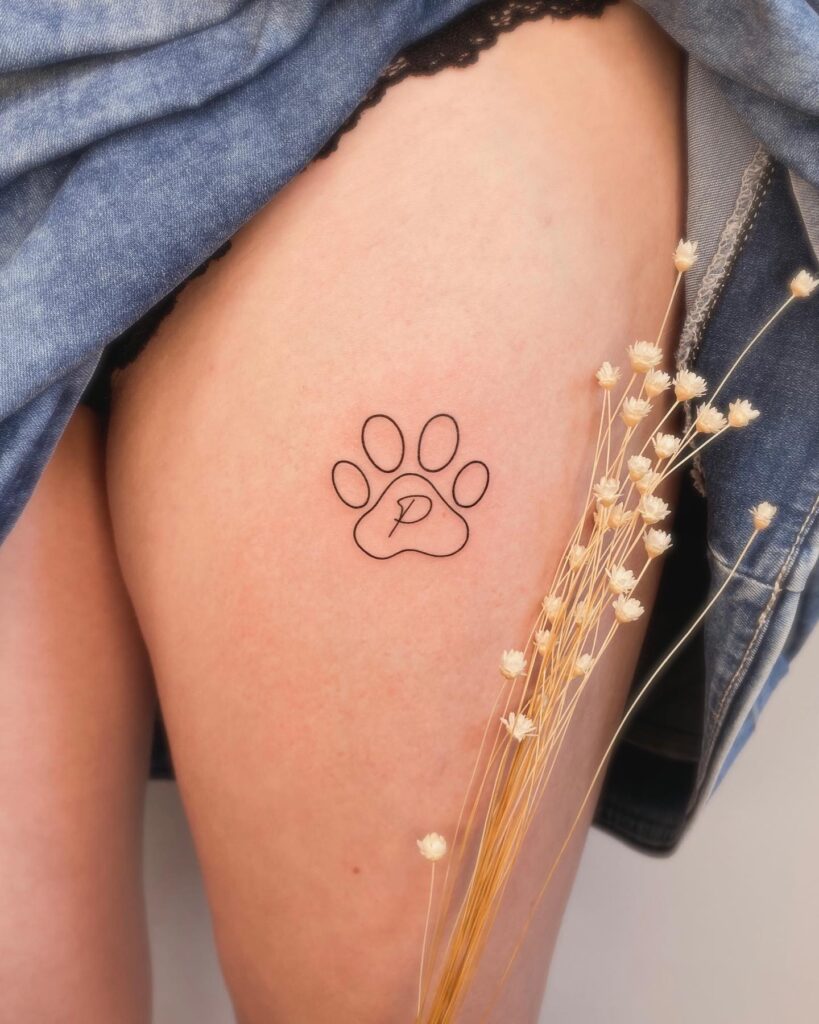 Dog Paw with the Letter 'P' Outline on the Thigh: Pawfect Initials