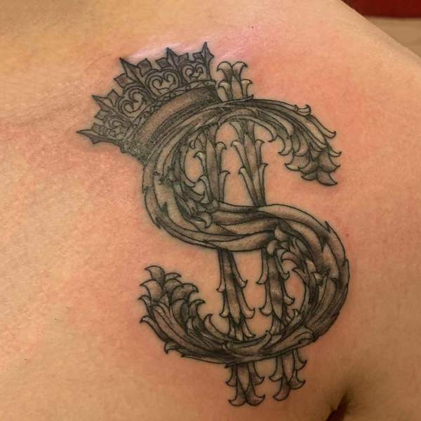 Dollar Sign And Crown Tattoo