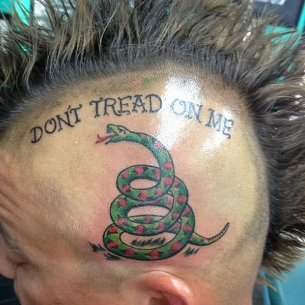 Don't tread on me head tattoo