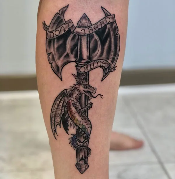 Don't tread on me leg tattoo
